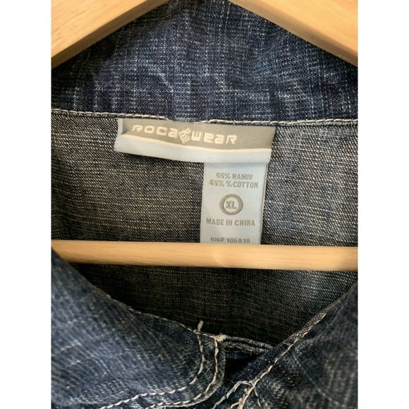 Vintage ROCA WEAR Men’s Sz XL DENIM Blue Medium WASH‎ JACKET COAT Embroid… - Picture 2 of 8